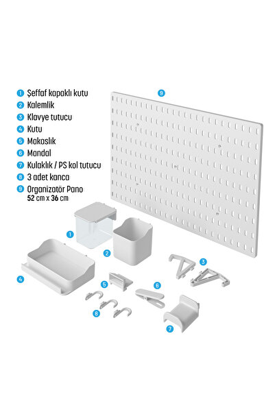 SMİLESEPET ÇOK AMAÇLI PANO ORGANİZATÖR SET 3 (52X36 cm) YAPIŞKANLI - BEYAZ