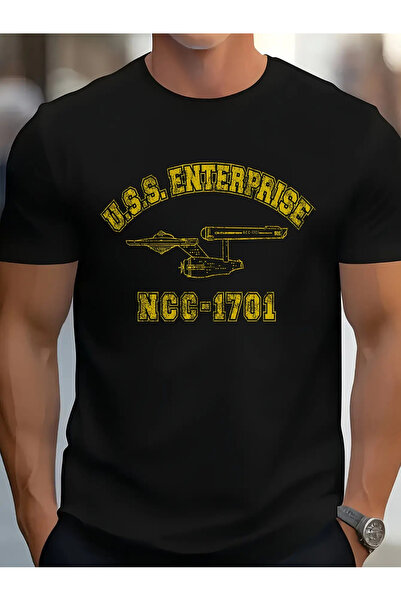 Chic Bloom تي شيرت رجالي مطبوع عليه شعار USS Enterprise (NCC-1701)