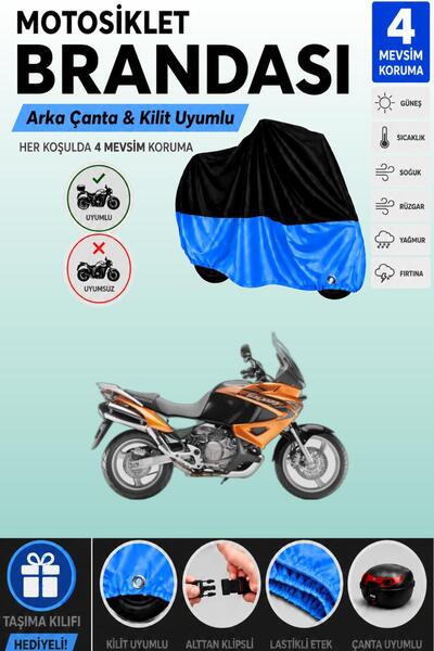 Cemku Double Black Top - Blue Bottom, Rear Bag Compatible Honda XL 1000V Vara...