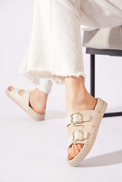 Moda Pie Jeras Double Striped Women's Slippers Beige Skin