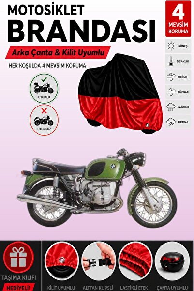 Cemku Double Black Top - Red Bottom, Rear Bag Compatible Bmw R 60-7 Motorcycl...