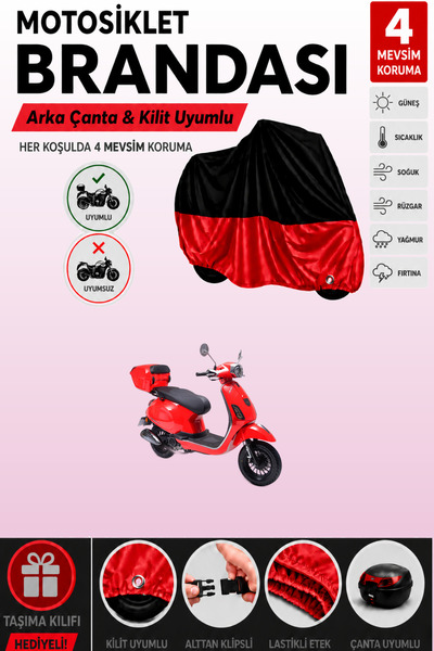 Cemku Double Black Top - Red Bottom, Rear Bag Compatible Rks Azure 50 Motorcy...