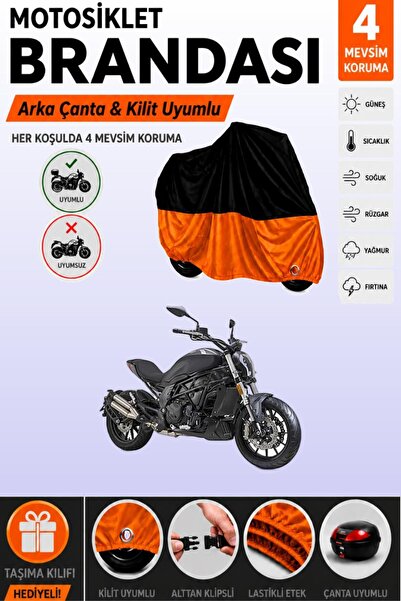 Cemku Double Black Top - Orange Bottom, Rear Bag Compatible Benelli 502-C Mot...
