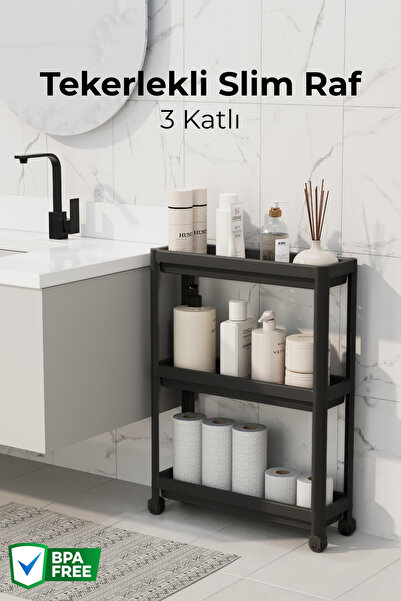 Nandy Home 3 Katlı Tekerlekli Slim Raf Düzenleyici Çok Amaçlı Dar Alan Organi...