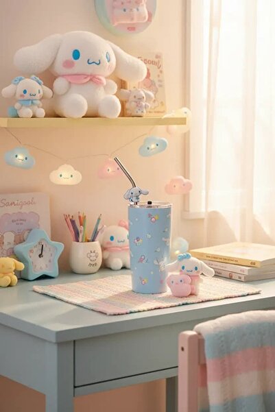 SANRIO Lisanslı Cinnamoroll Pipetli Çelik Matara – 304 Paslanmaz Çelik Sızdır...