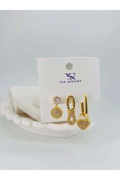 Mestore Heart Detailed Triple Combination Earrings