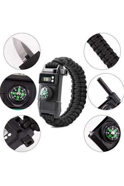 Ethab Ticaret GLB-STL41414 Paracord Dijital Saat Düdük Hayatta Kalma Kamp Bil...