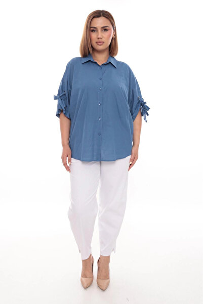 Lady Majestic 100% Cotton Plus Size Women's Cotton Shirt with Relaxed Fit, Buttoned, and Flared Sleeve Detail
