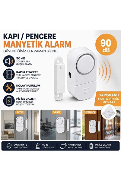 Vi Caro 1 Adet 90+ dB Kapı ve Pencere Manyetik Alarm Yapışkanlı Güvenlik Alar...