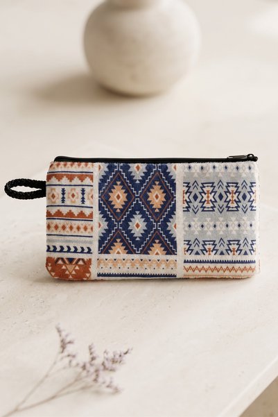 Elika Silver Bohemian Ethnic Patterned Multi-Purpose Cloth Makeup Bag