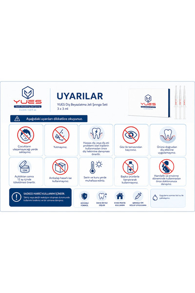 YUES Diş Beyazlatma Jeli Şırınga Seti 3 x 3 ml Teeth Whitening Gel Syringe