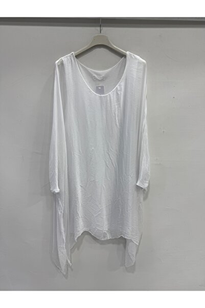 della moor White Italian Bat Sleeve Lined Long Silk Tunic Blouse 40 - 46 Size