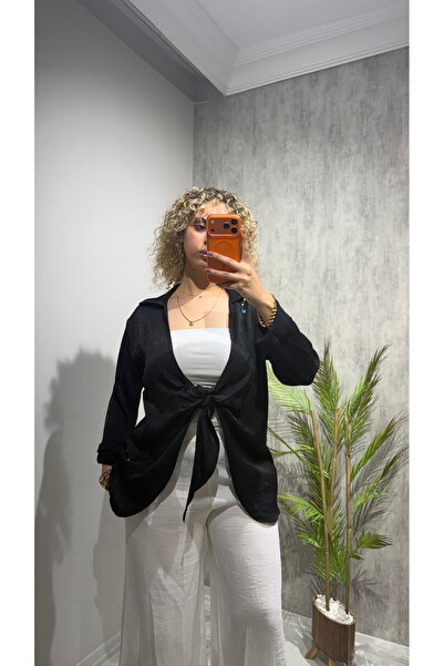 BELİS WEAR قميص كيمونو نسائي لامع برباط أمامي - بلوزة أنيقة كبيرة الحجم بملمس...