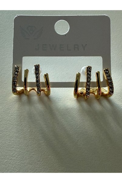 Zümrüt Gold Color Stone Rib Model Earrings