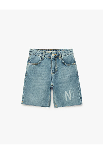 Koton Pamuklu Baskı Detaylı Loose Fit Denim Şort