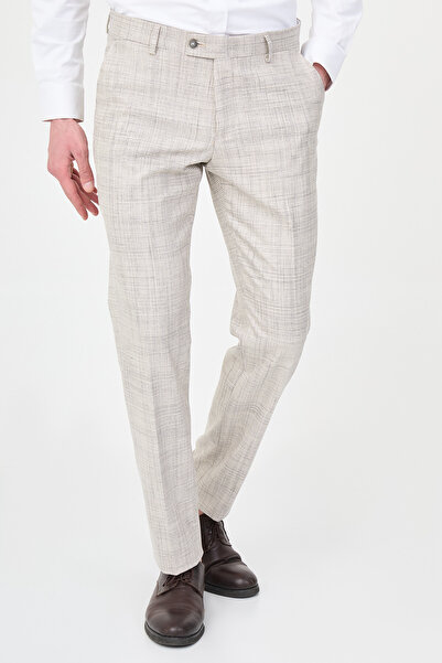 Mcr Plaid Slim Fit Classic Men's Trousers Beige - 38371.26Y