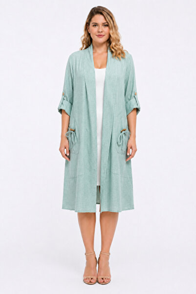 Şans Women's Plus Size Green, Foldable Sleeve Detail, Pocket Cap 65N39458