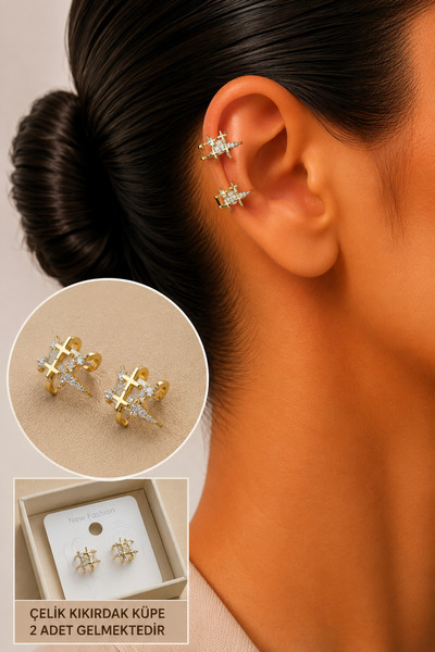 Jack Ferrero Zircon Stone Detailed Cartilage Earring/Earcuff/Conch (No Pierci...