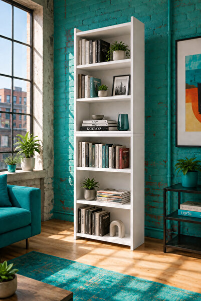 DUYAMO Nova 6 Raflı Beyaz MDF Modüler Kitaplık 55x23x208 cm