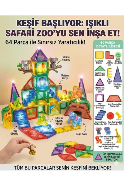 mavi su dünyası Manyetik Yapı Blokları | Işıklı Çocuklar İçin 3 Boyutlu Renkl...