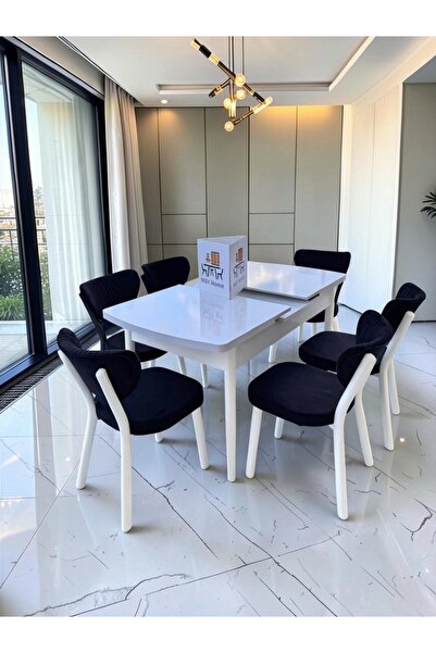 MSY HOME Alva 6 Kişilik Yemek Masası Takımı Baby Face Kumaş Beyaz 80x130 cm M...