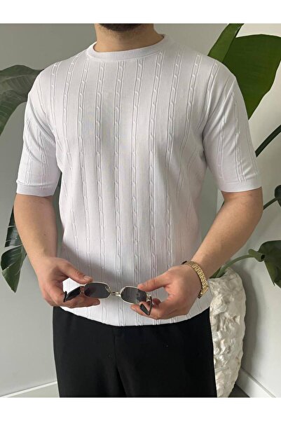 ATKGİYİM Men's Slim Fit Knitted Patterned Crew Neck Short Sleeve Lycra Knitwe...