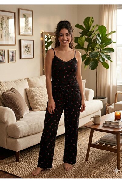 mavolie Cherry Patterned Pajama Set with Rope Straps