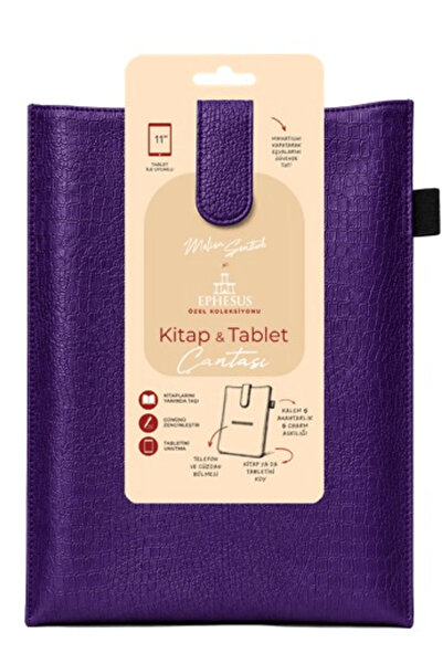 Ephesus Yayınları Yeni Nesil Kitap ve Tablet Çantası - Özel Deri Dokulu Mor /...
