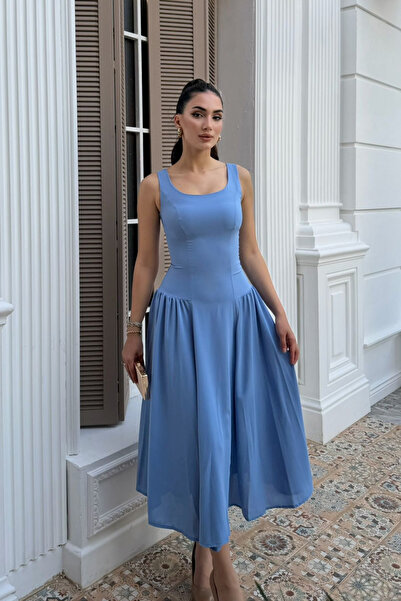 Sindimoda Yıldız Kalın Askılı Midi Elbise 1112
