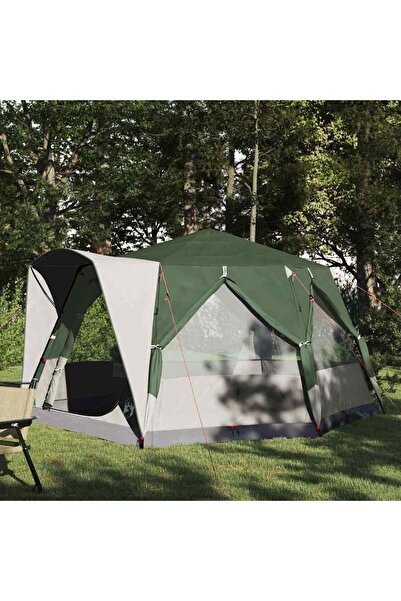 vidaxl Cort pentru 5 persoane Verde si alb 333 x 317 x 194 cm