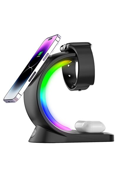 S-LINK SL-CW20 Telefon, Saat, Kulaklık Uyumlu 15W Siyah RGB Kablosuz Şarj Cihazı