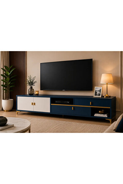 N.zone طاولة تلفاز مودرن فاخرة بقياس 180*40*50 تصميم أنيق باللون الأزرق والأب...