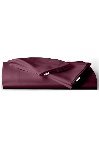 COTTON HOME 3PC Flat Sheet With 2 Pillowcase - 200x220cm Burgundy Supersoft W...