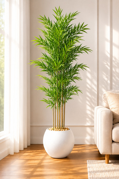 TrentonGCC Artificial Bamboo Tall Tree Decorative Plant with Modern Pot Indoo...