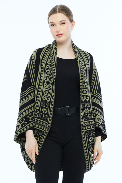 panşalço Kimono Turkish Poncho Model Black-Pistachio Green