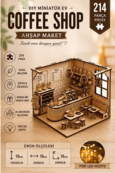 ALGWOOD 3D Ahşap Diorama Kahve Dükkanı Maketi - Book Nook Minyatür Coffee Sho...