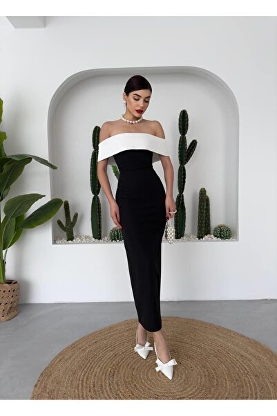 Caddebostan Moda Strapless Neckline Midi Dress, Special Occasion and Event Dress