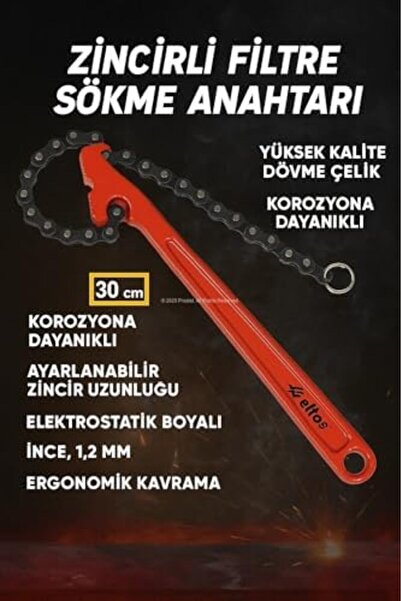 OHBE EXPRESS Zincirli Filtre Sökme Anahtarı, 30 cm, Yüksek Kalite Dövme Çelik, Korozyona Dayanıklı,