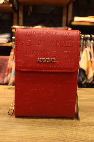 Armine Stylish Red Laser Detailed Modern Women's Shoulder Bag and Strap Walle...