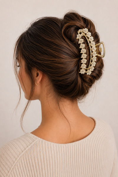 MakeWell Daisy Flower Detailed Gold Hairpin with Stone for Women