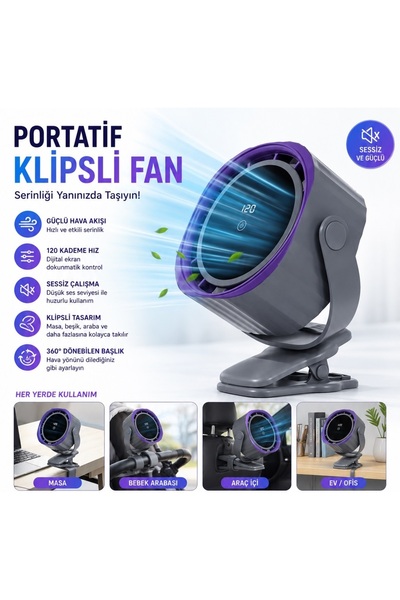 Tastech BWFN16 Klipsli Fan Masaüstü ve Bebek Arabası için Şarjlı Mandallı Van...