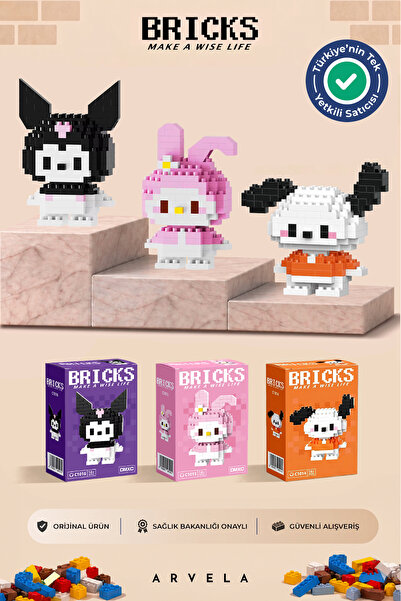 Arvela Sanrio Serisi: Kuromi & My Melody & Pochacco Üçlü Set - Eğitici Oyunca...