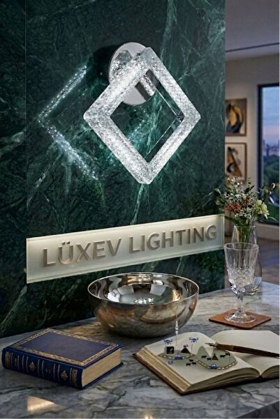 Lüxev Lighting Kare Model Tekli Gümüş 3 Renk Modu Kristal Taşlı Salon Mutfak ...