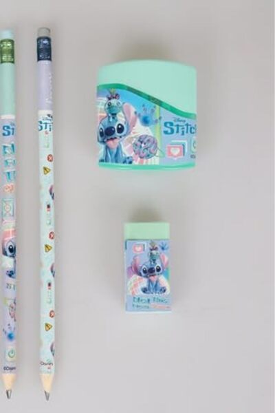 Yıldızan Tamgün Stitch Licensed 3 Pcs Pencil with Eraser, Eraser and Double B...