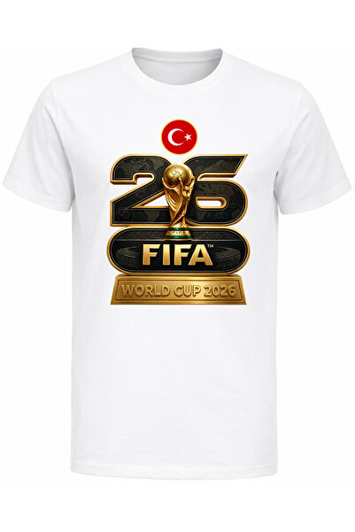 Efendioğlu Design Gold Color 2026 World Cup Printed Cotton Short-Sleeved T-Shirt