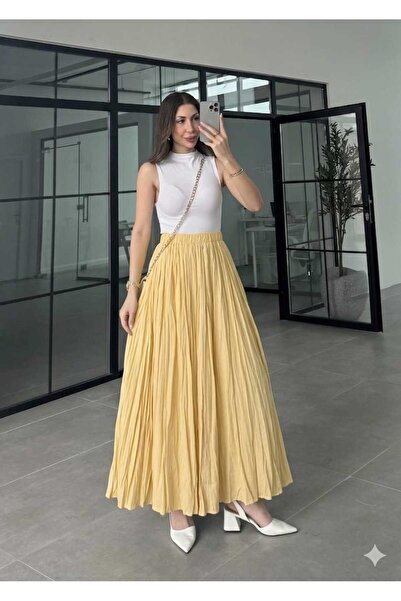 QUAWEAR Beli Lastikli Tensel Kırışık Etek