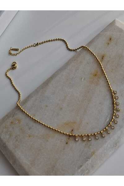 Bubbleatelier Çelik Mini Taş Gold Kolye Kararmalara Karşı Dayanıklıdır