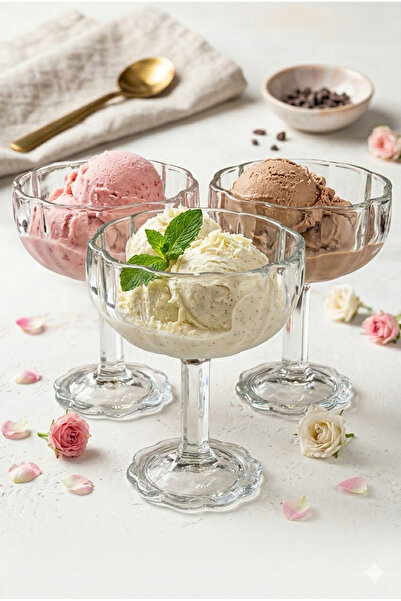 Funny Life 3 Pieces Modern Footed Glass Ice Cream Bowl Dessert Bowl Transpare...