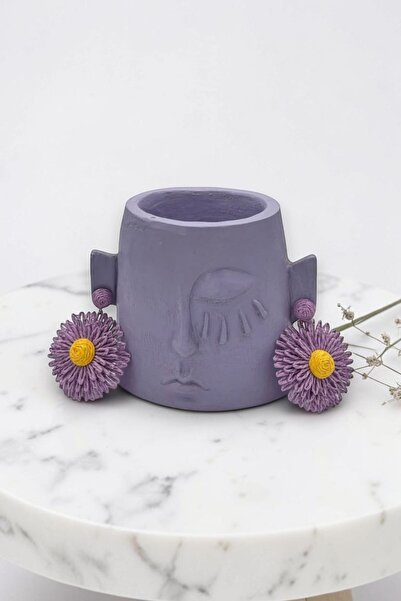 nftart.design Lila Sarı Papatya Tasarımlı Bohem Sallantılı Kadın Küpe