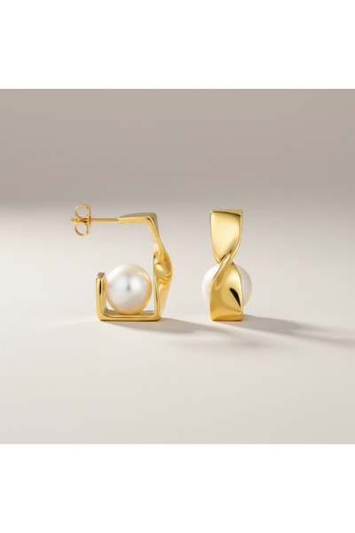 Oria Jewelry Cercei din argint 925 placați cu aur și perle